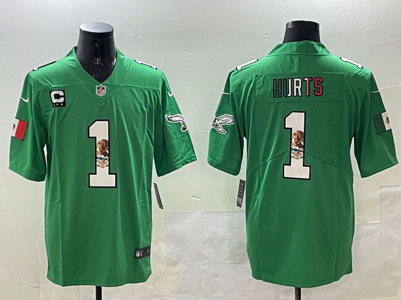 Men Philadelphia Eagles #1 Hurts Green three generations 2025 Nike Vapor Limited NFL Jersey style 21